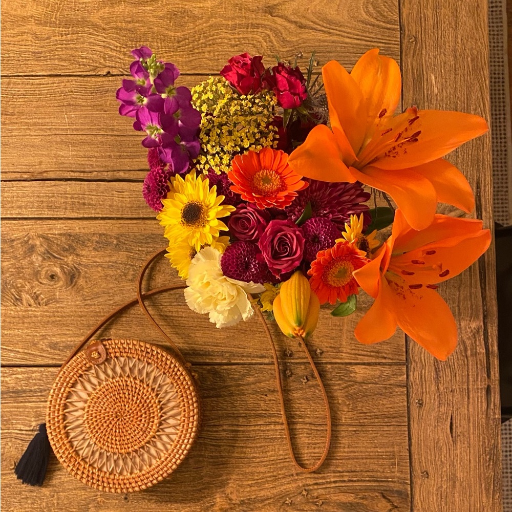Boho Tan Rattan Crossbody Bag